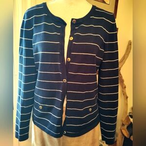Navy white stripe cardigan sweater
